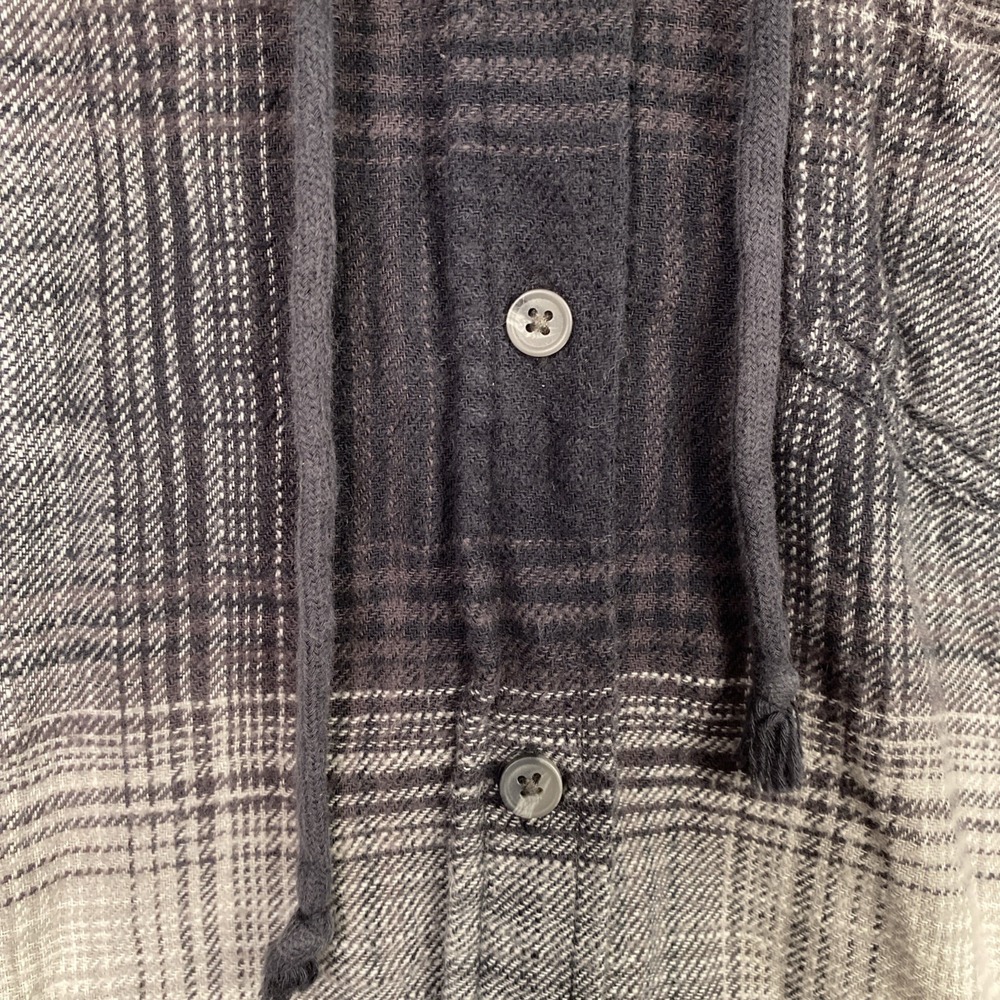 American Eagle Womens Hooded Flannel Shirt Plaid Small Black Gray Grunge Skater - Picture 4 of 11